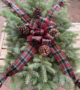 Natural Grave Blanket with Plaid Ribbon 5'