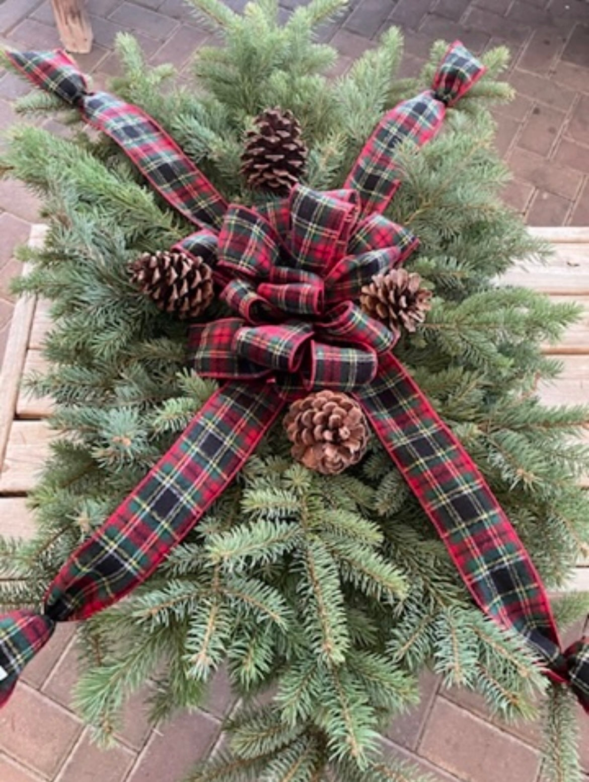 Natural Grave Blanket with Plaid Ribbon 3'