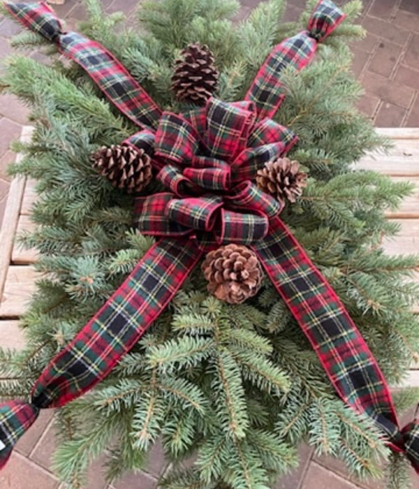 Natural Grave Blanket with Plaid Ribbon 3'